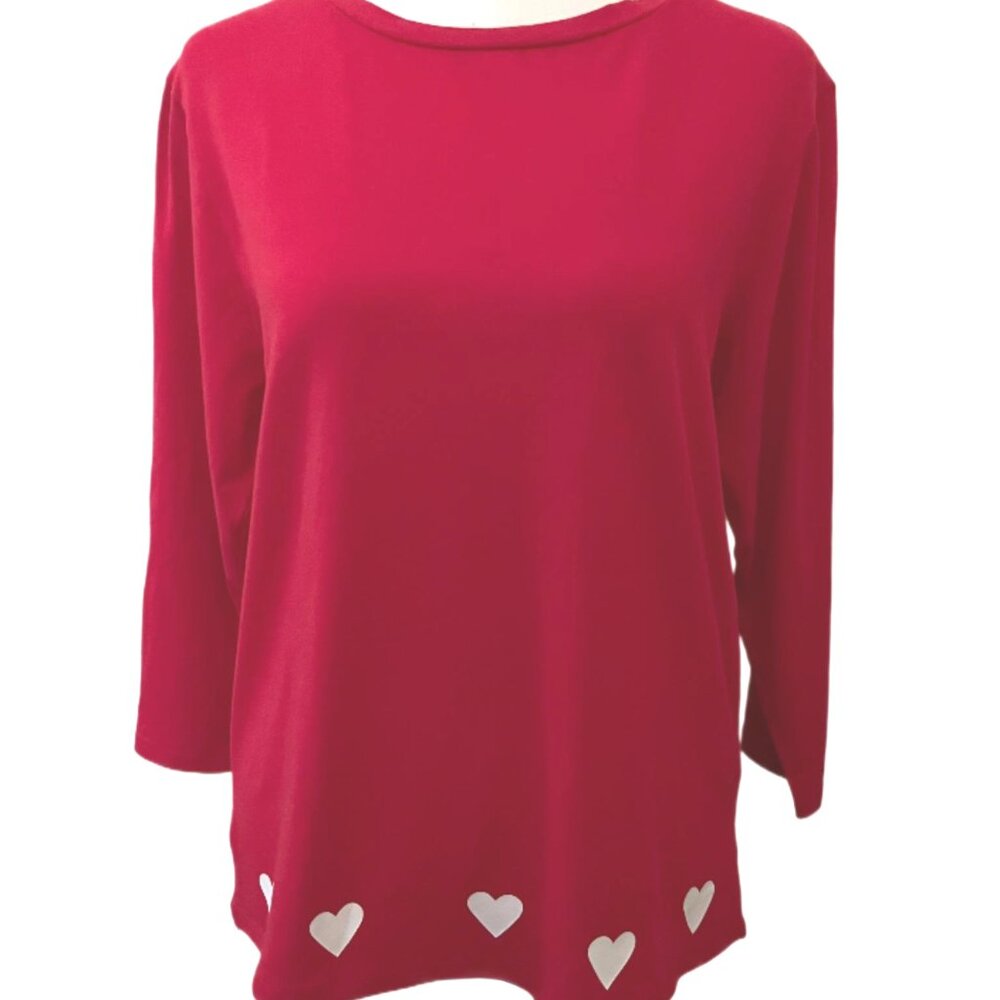 Vecceli Italy Red Long Sleeve Top with White Hearts / Valentine's Day / Size S